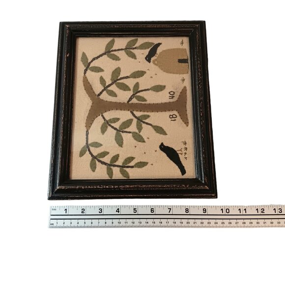 Colonial Primiitive Blackbirds Crows And Tree Needlework Applique Picture Art - Picture 6 of 10